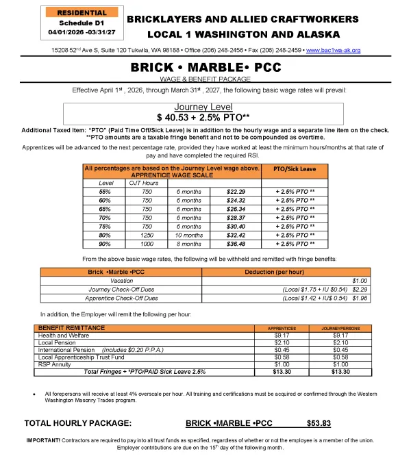 Residential Brick Marble PCC April 1st 2026- March 31st 2027