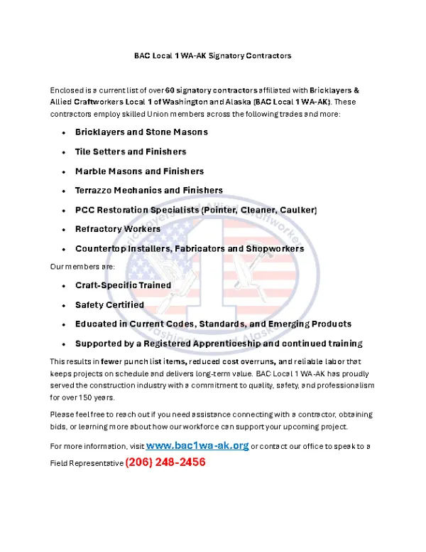 Signatory Contractors List 